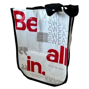 Lululemon Small Tote Bag White and Red Black Handles Snap Closure Inspiration